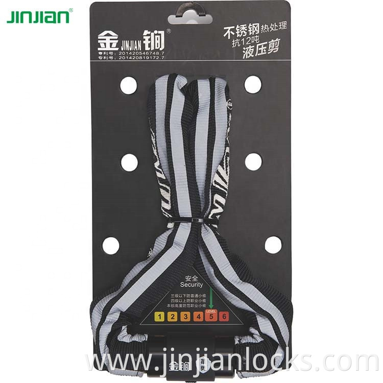 Heavy Duty Stainless Steel Chain Lock with Reflective polyester for motorcycle, bicycle